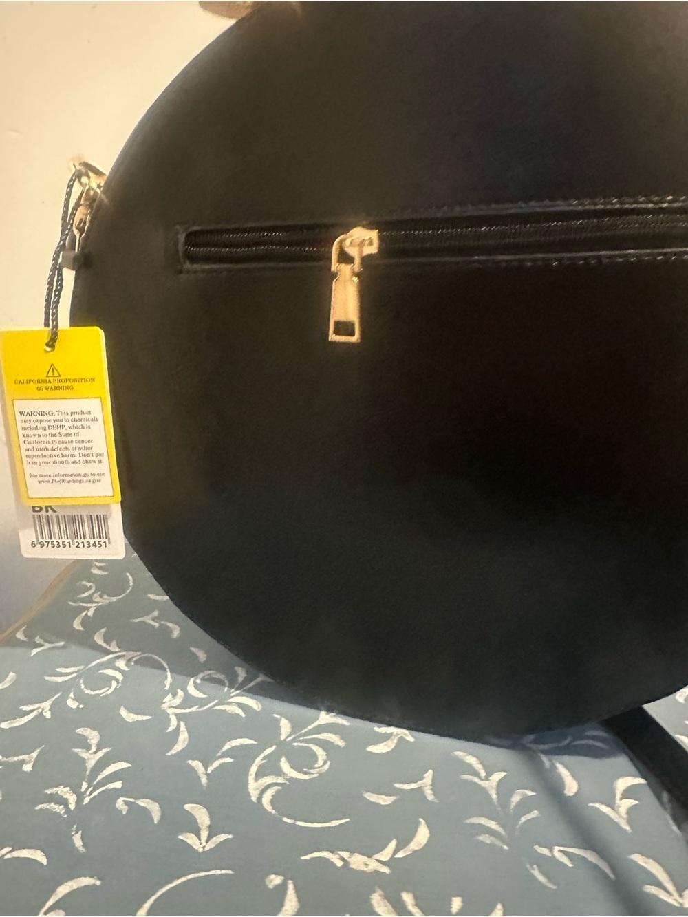 Round Clock-Face Crossbody Bag in Black with Gold Accents - Picture 3 of 3